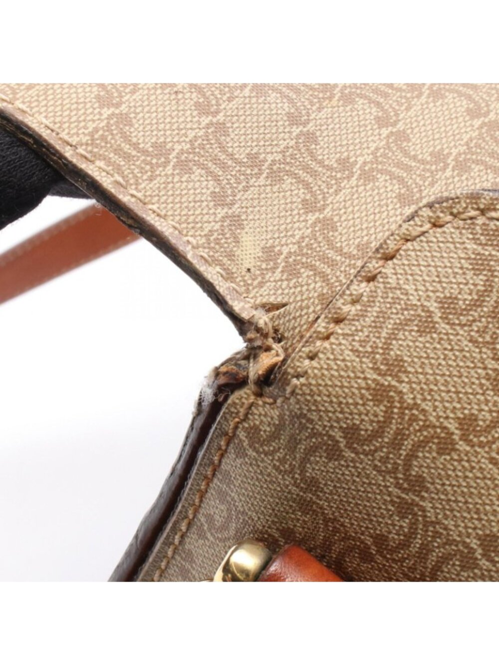 Celine Shoulder Bag Macadam Beige Brown Canvas Leather - Picture 8 of 15